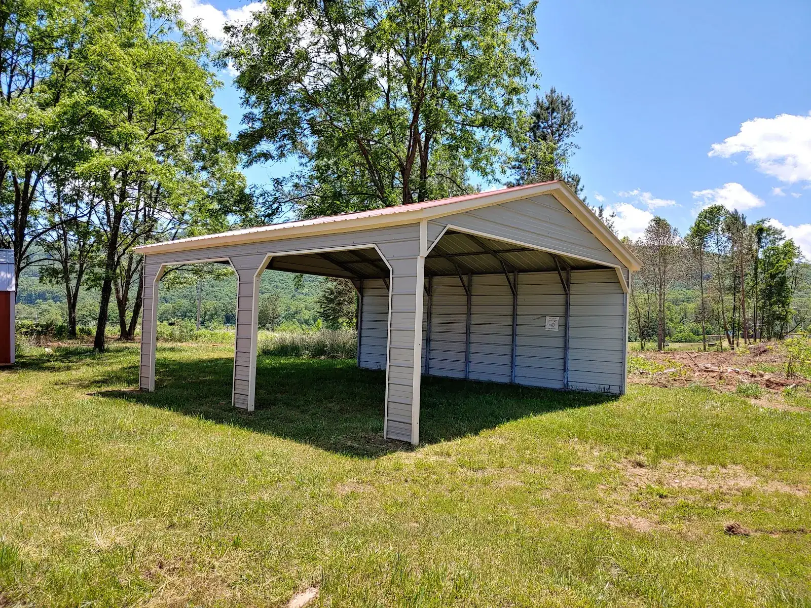 Custom steel carport installed in North Georgia mountains